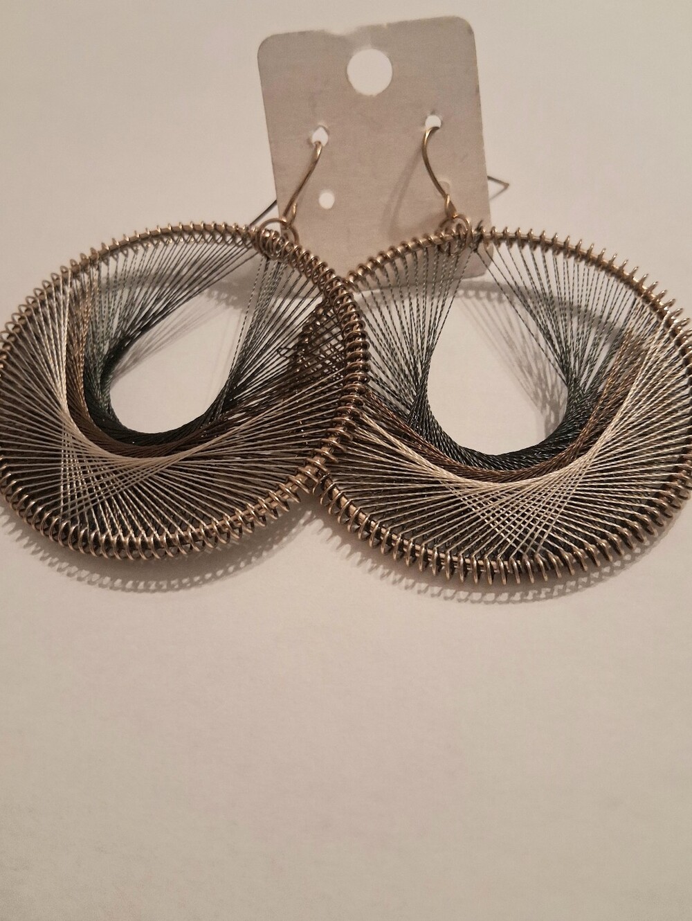 Statement Woven Wire Drop Earrings Gold Black Boho Artisan